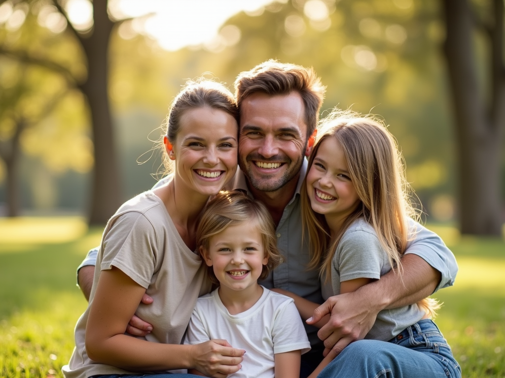 Joyful family moment in a sunny park