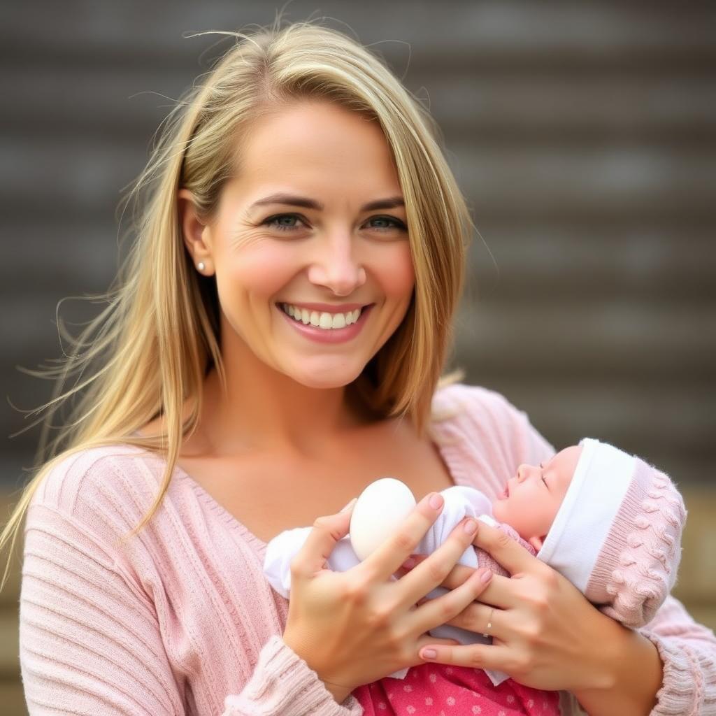 A woman smiling and holding a baby, representing the potential future outcome of egg freezing.