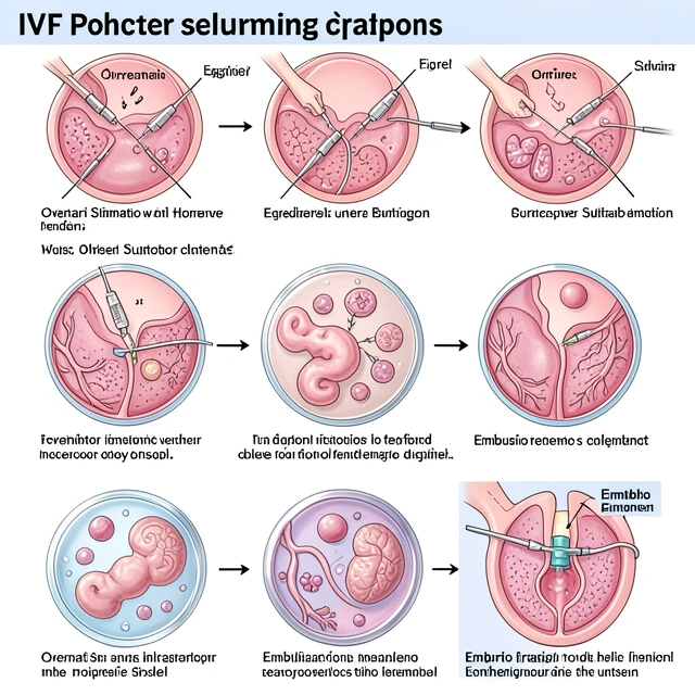Step-by-step visual of the IVF process from stimulation to embryo transfer