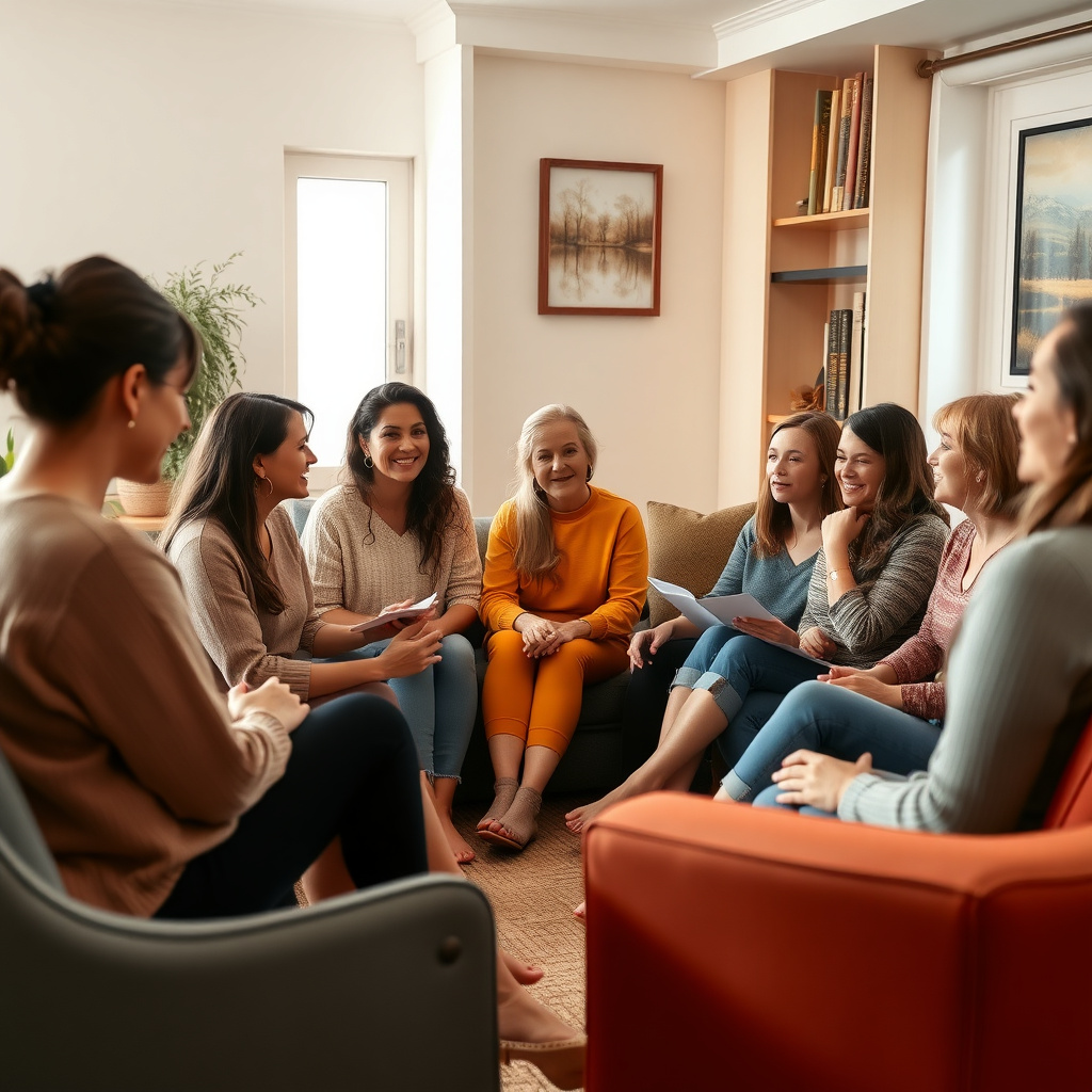 Women in a support group discussing infertility experiences