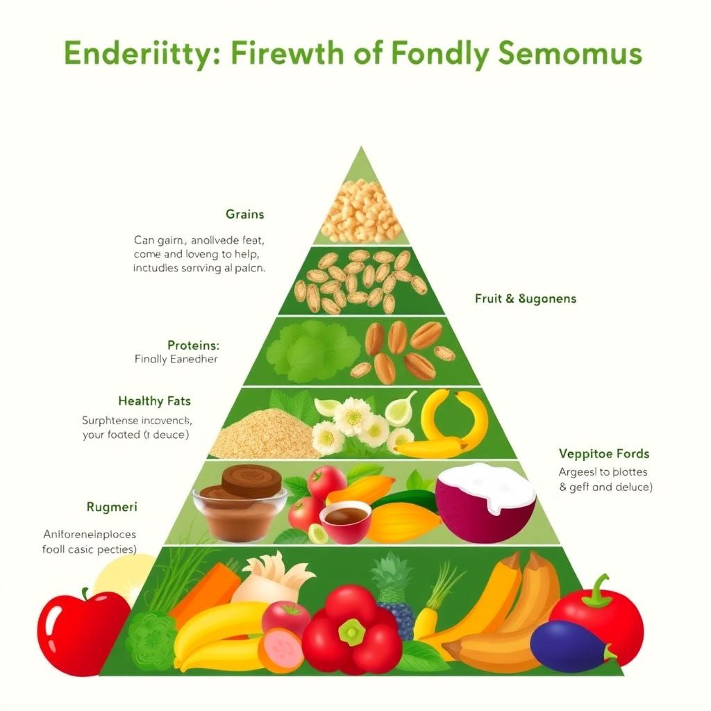 A food pyramid for fertility with food groups and servings.