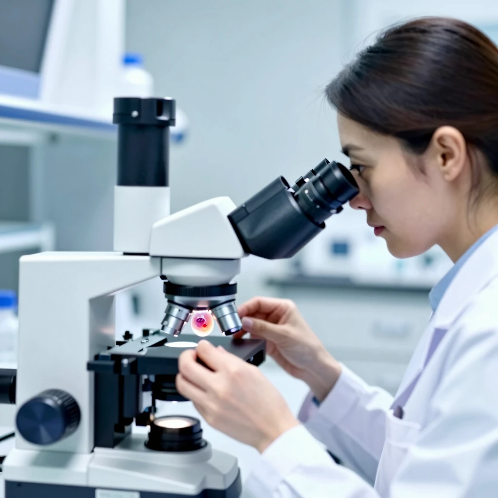 Embryologist examining IVF embryos in a state-of-the-art lab