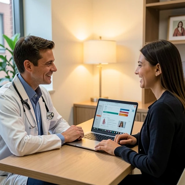 Couple consulting with fertility specialist in clinic