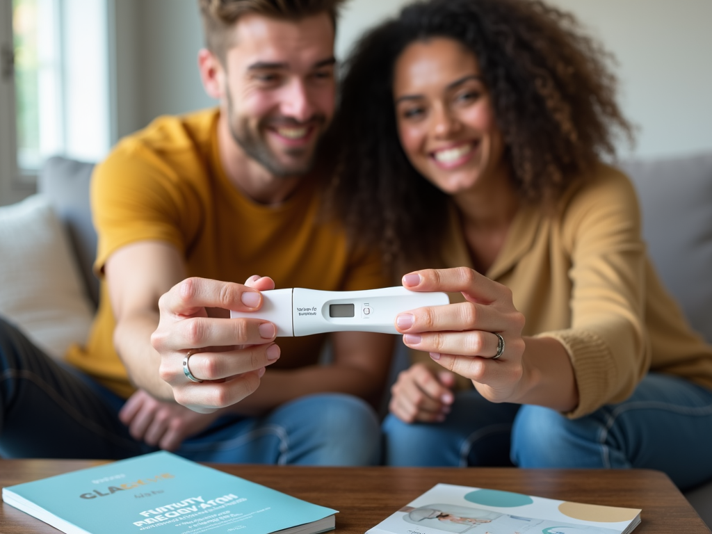 Couple looking at a pregnancy test with hope