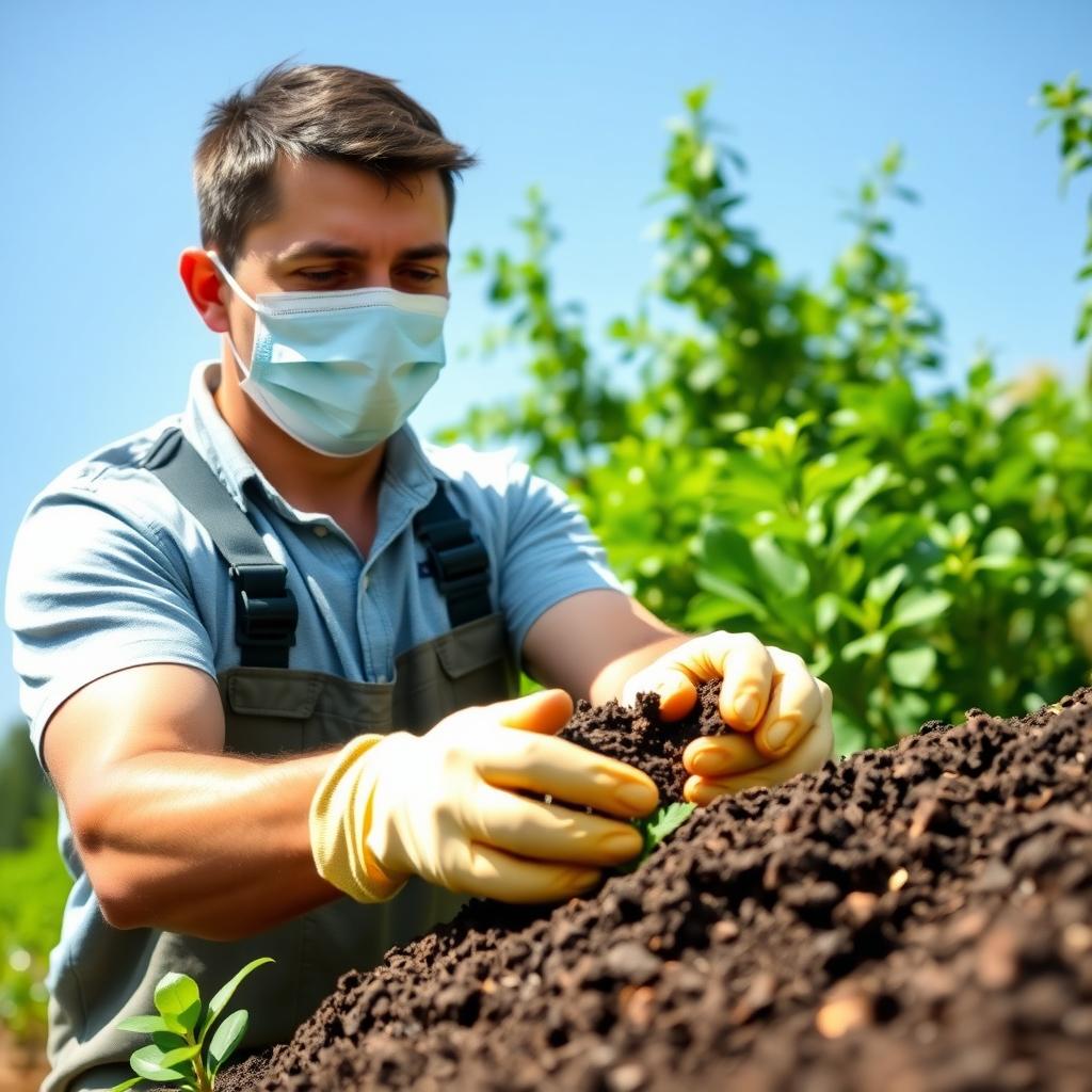 Man gardening with protective gear in a clean environment, promoting sperm health