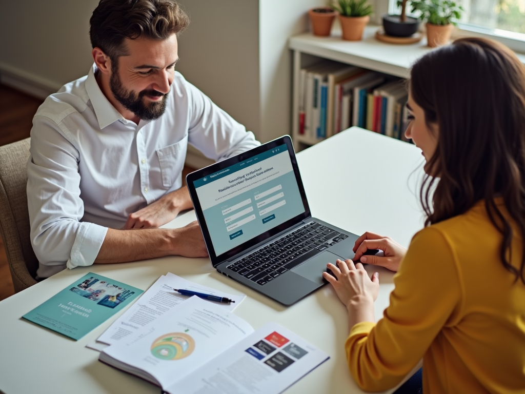 Couple researching fertility clinics online.