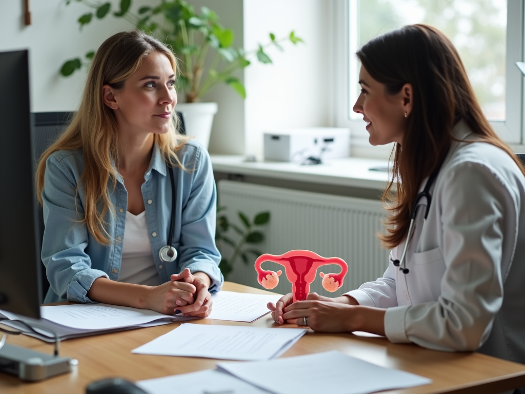 Woman discussing fertility preservation with doctor