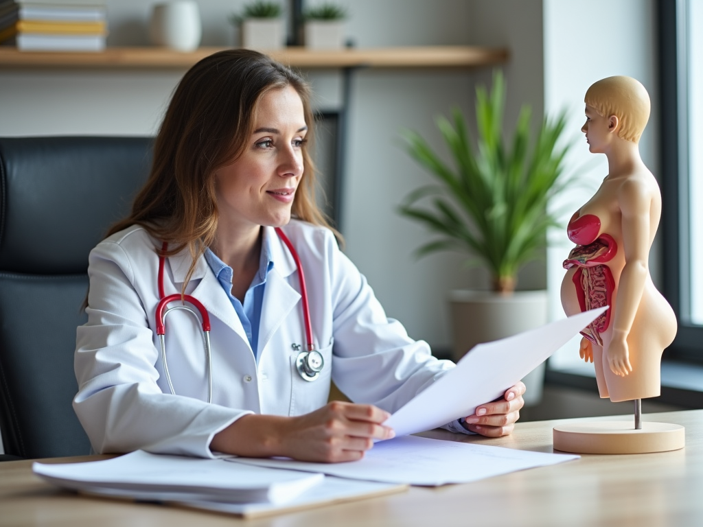 Fertility specialist with patient chart