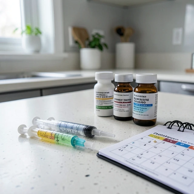 Fertility medications and supplies for preparing an IVF cycle
