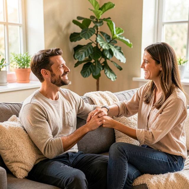 Same-sex couple receiving emotional support and counseling during their surrogacy process