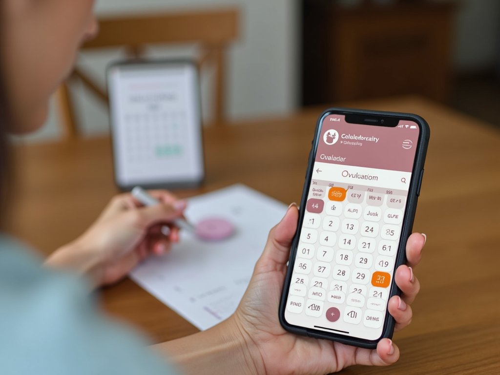 Woman using a fertility app to track ovulation.