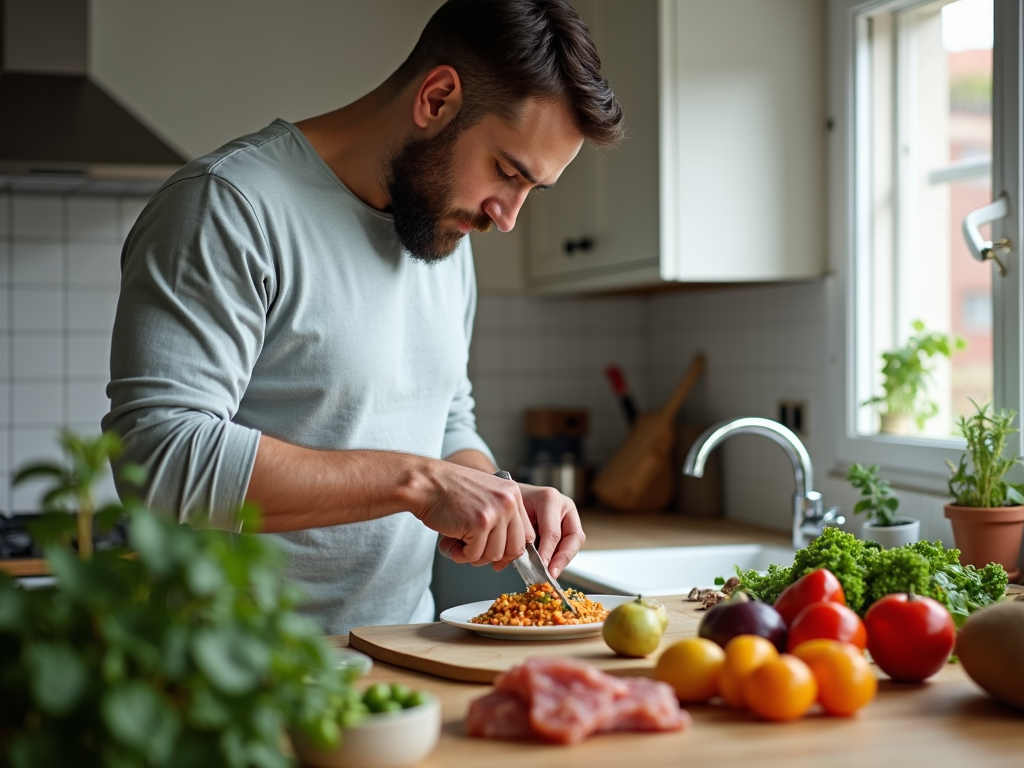 Man preparing healthy meal for fertility