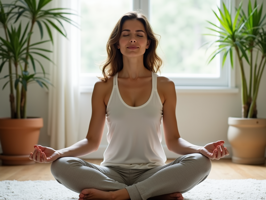 Woman meditating calmly