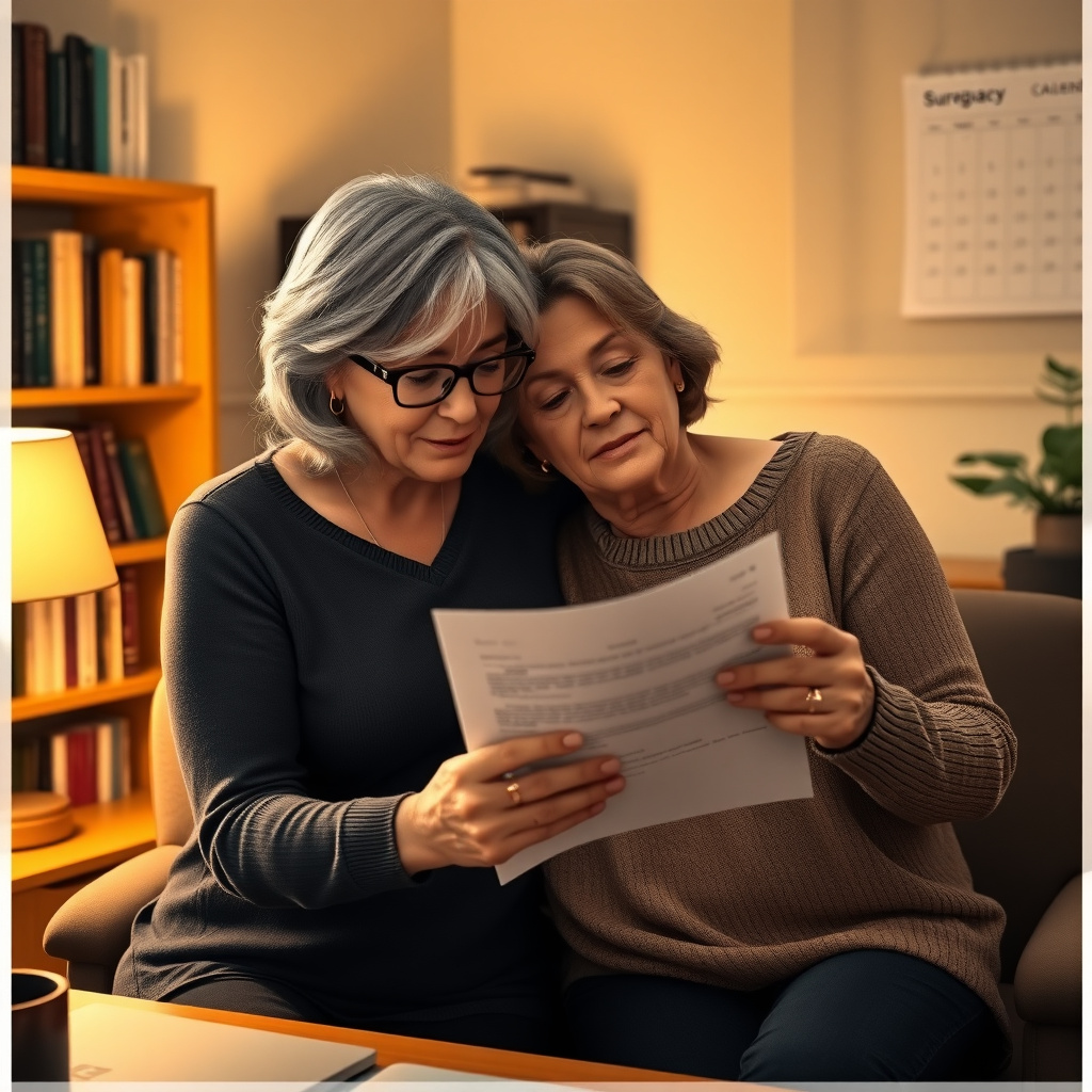 Same-sex couple discussing legal aspects of surrogacy at home