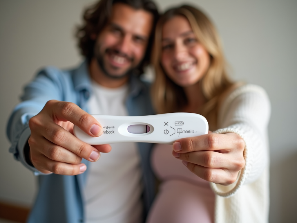 Couple celebrating positive pregnancy test