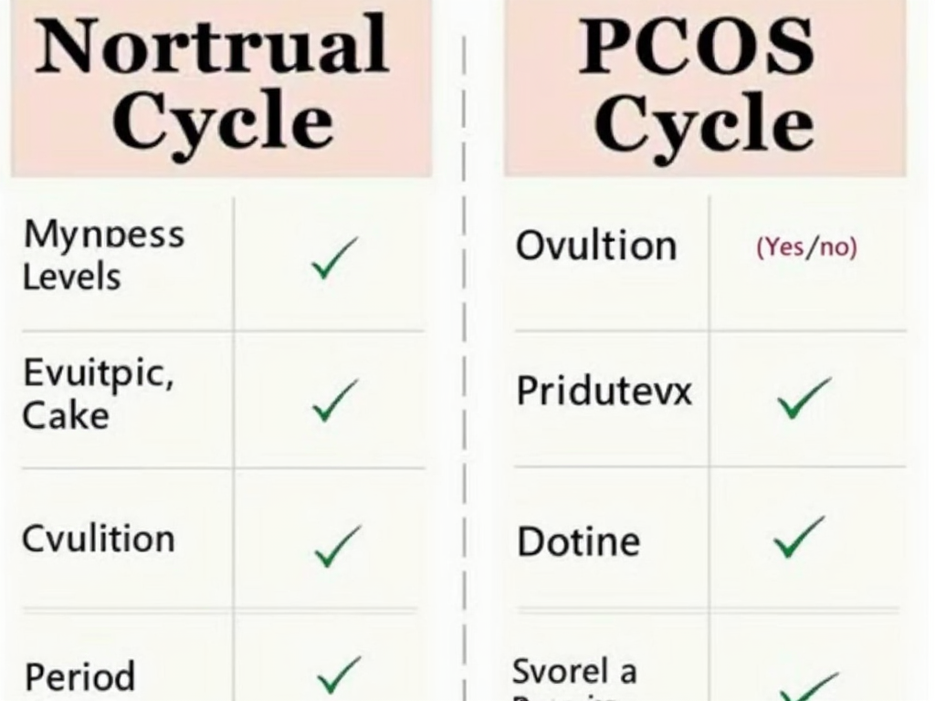 Table comparing normal and PCOS menstrual cycles