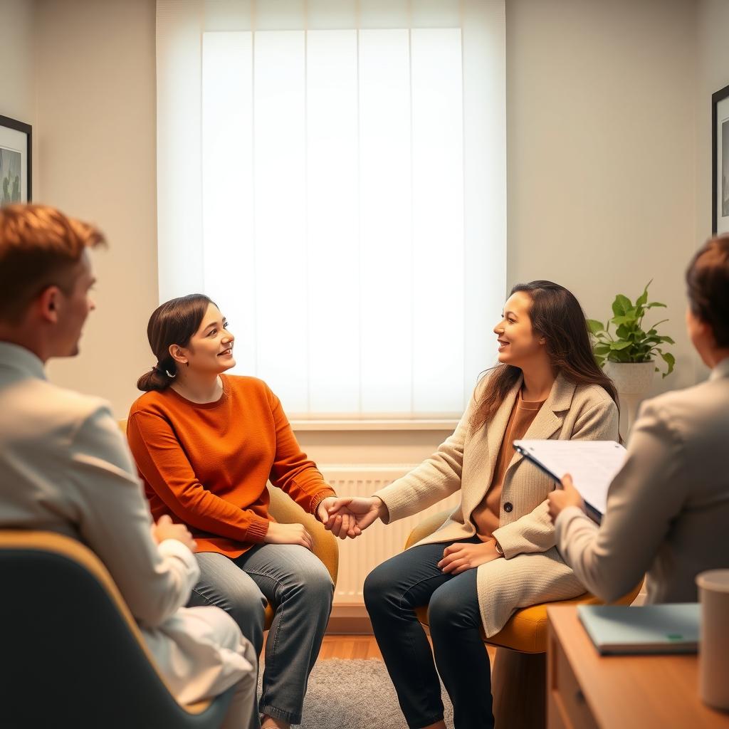 Two women consulting with a fertility specialist in a cozy office