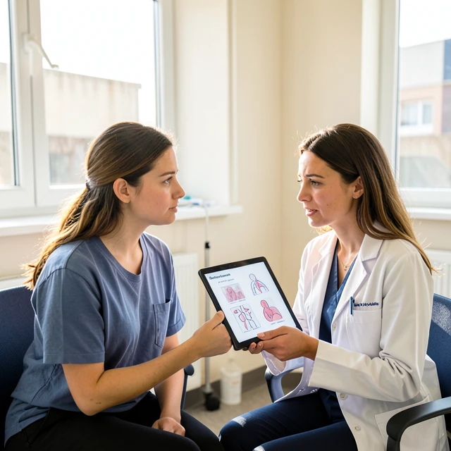 Doctor discussing fertility preservation with cancer patient and partner