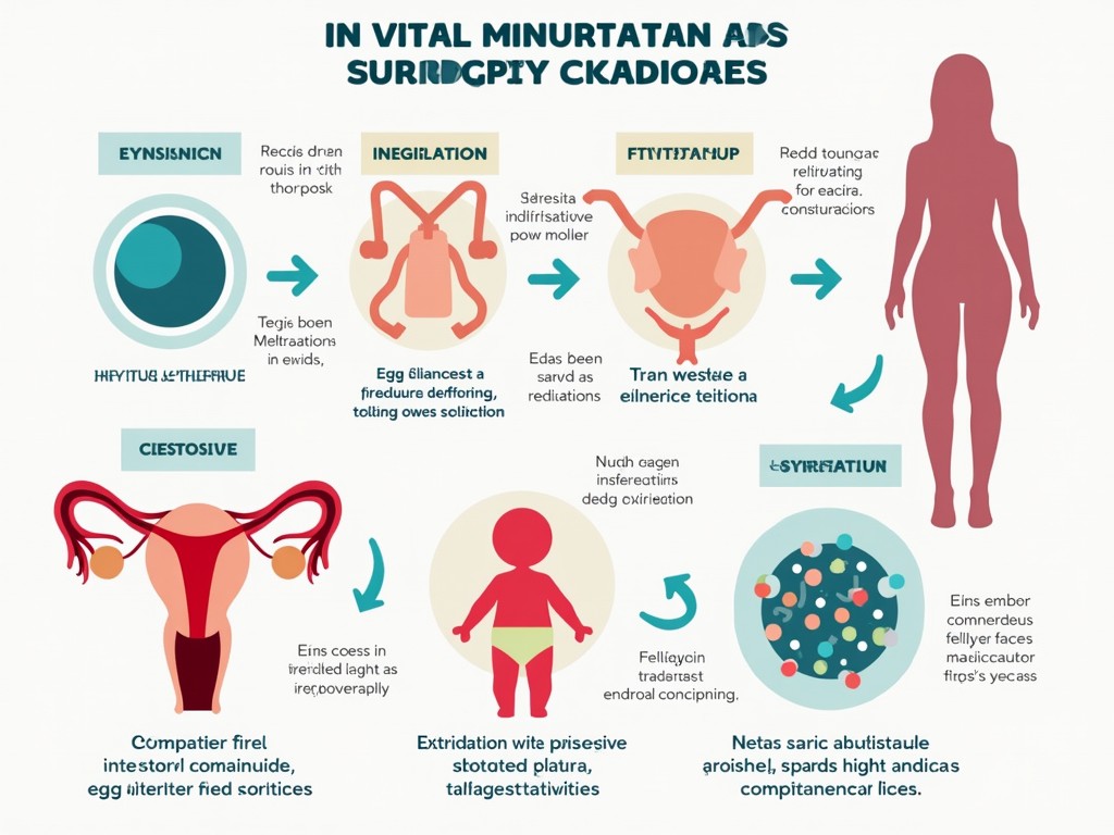 Diagram showing the steps of in vitro maturation combined with surrogacy.