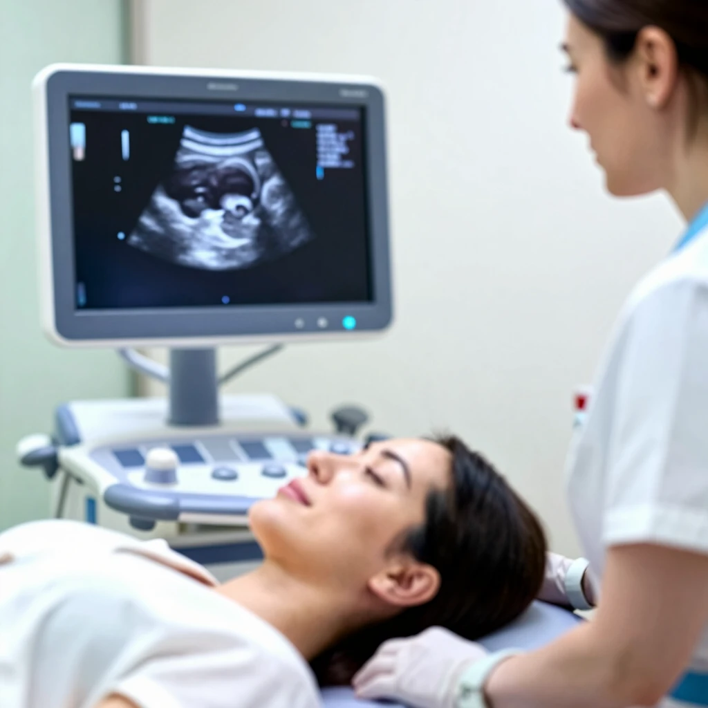 Woman undergoing transvaginal ultrasound for fertility assessment