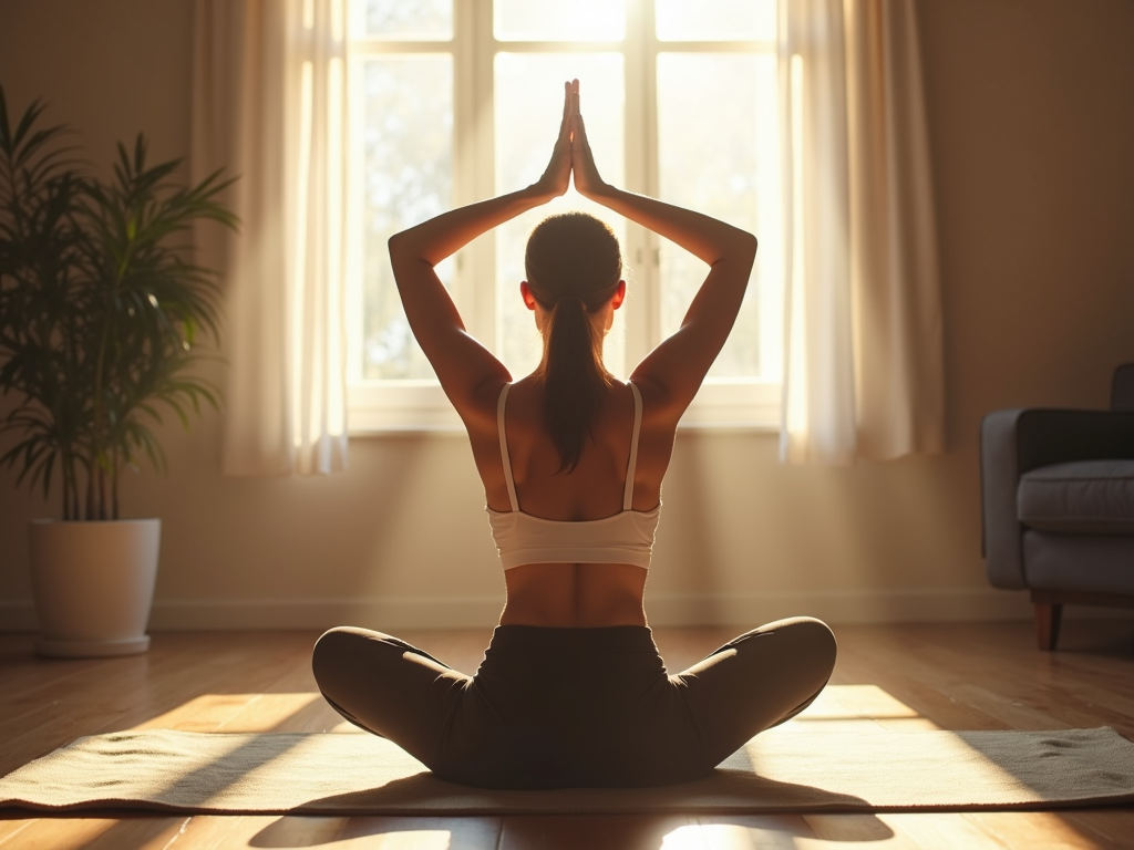 Woman with PCOS practicing yoga at home