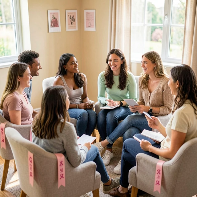 Group of young breast cancer survivors supporting each other