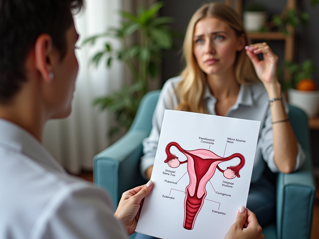 Woman discussing PCOS symptoms with her doctor.