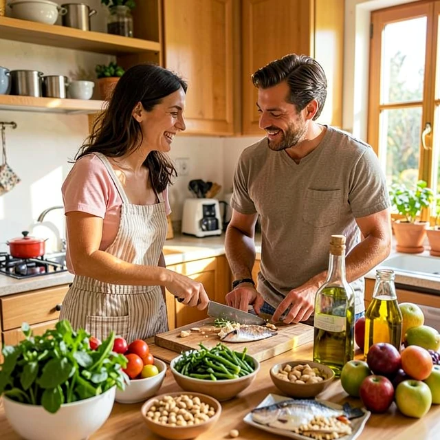 Couple preparing a fertility-boosting Mediterranean meal together