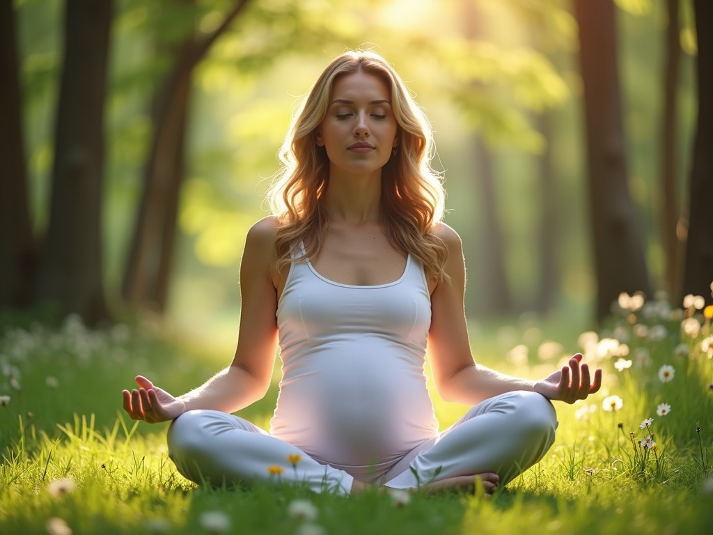 A woman practicing mindfulness in a serene environment.