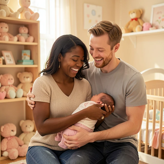 Couple celebrating with their baby after gonadotropin therapy