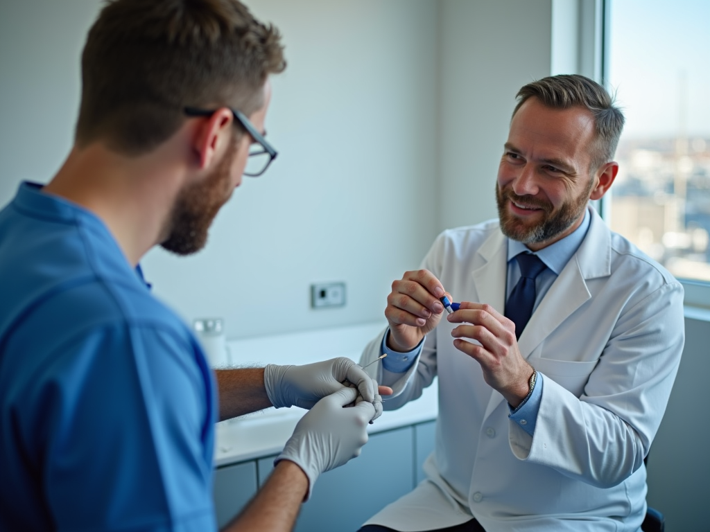 Male providing sample for fertility testing