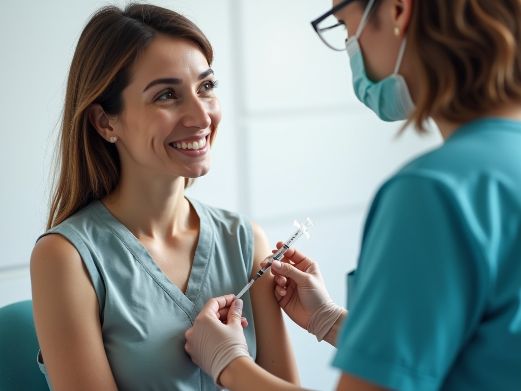 Woman receiving a fertility treatment injection.