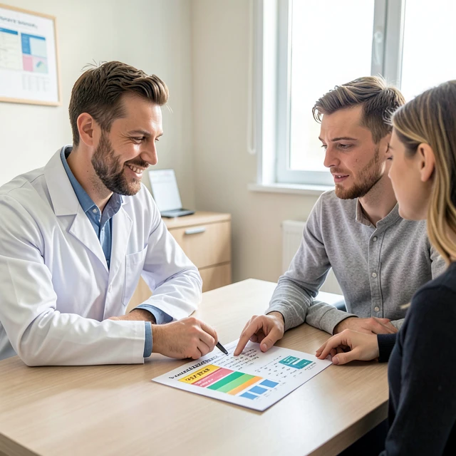 Doctor explaining semen analysis results to a couple