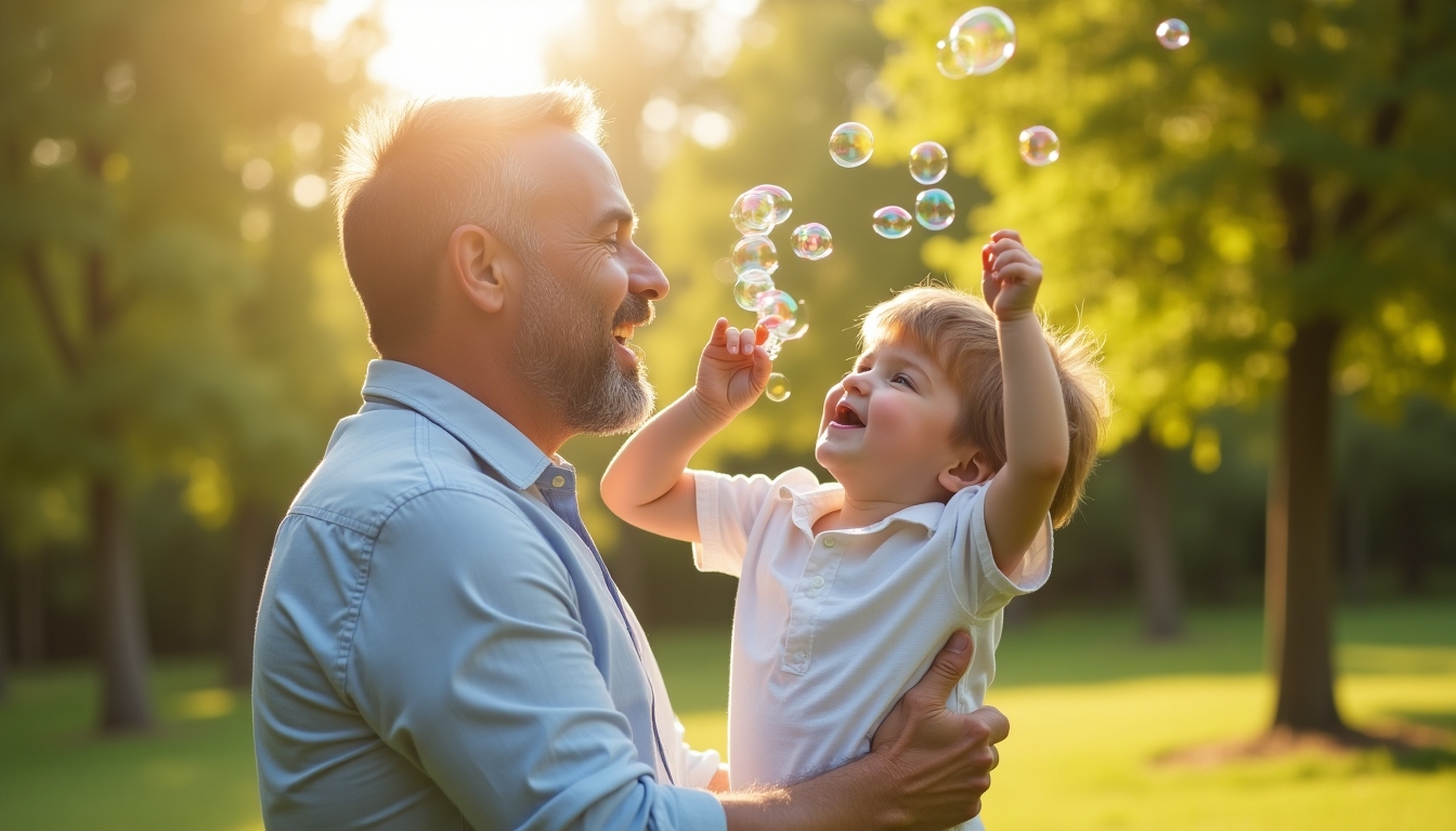 A father and son enjoying a sunny day at the park