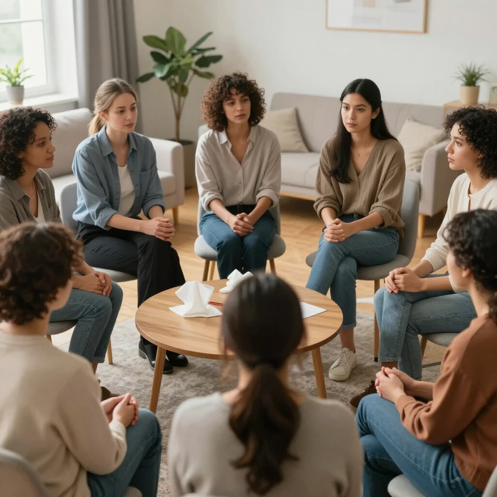 Group of people in an infertility support meeting