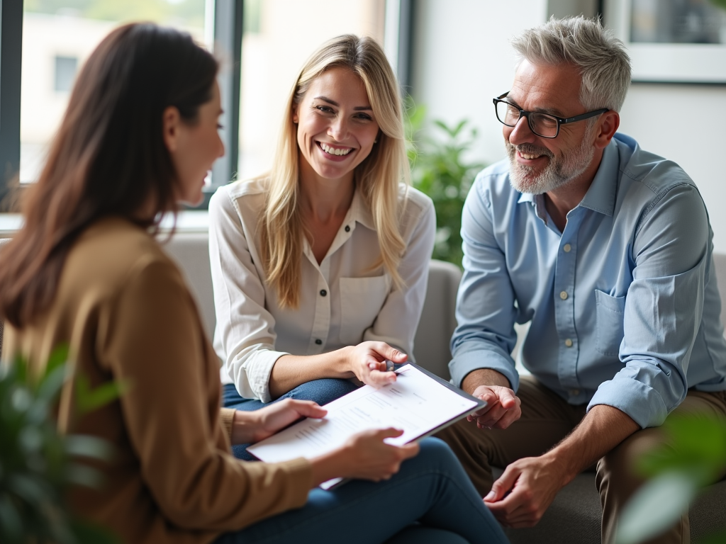 Couple discussing fertility treatment costs with advisor