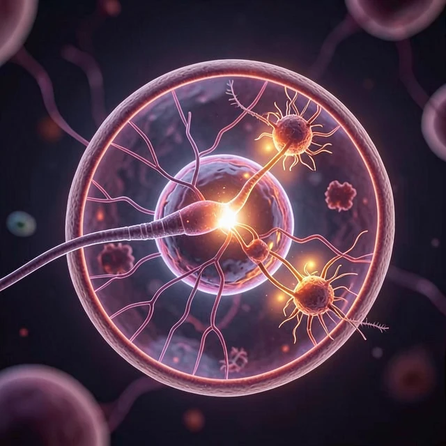 Human zygote at fertilization stage showing sperm and egg fusion