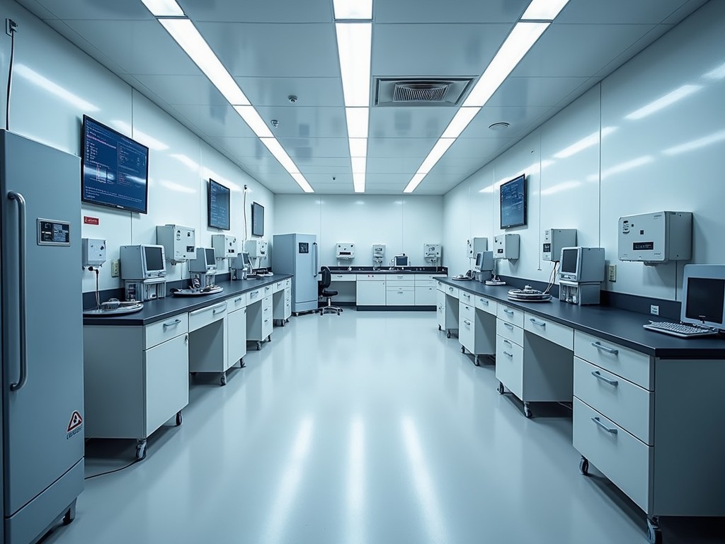 Interior image of a laboratory within a sperm banking facility, showing advanced storage technology and laboratory equipment.