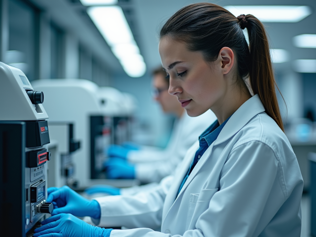 A researcher in a high-tech lab advancing fertility treatments.