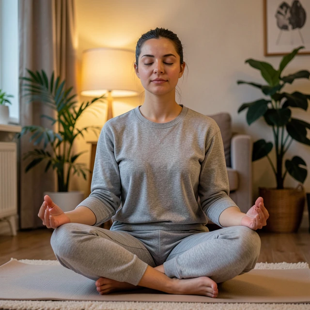 Woman practicing relaxation techniques to reduce stress and support fertility