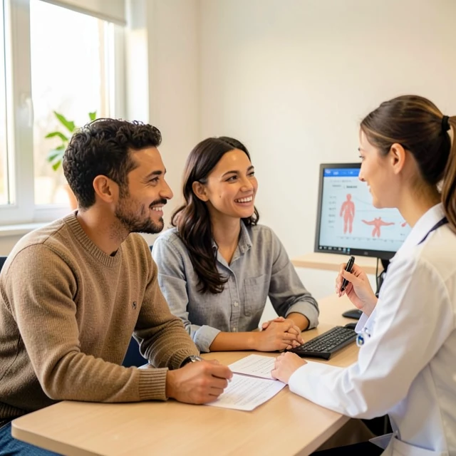 Couple consulting with fertility doctor during initial IVF appointment