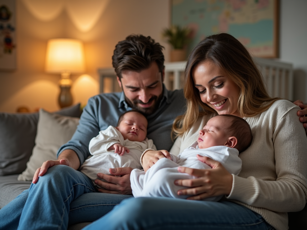 A family enjoys a quiet moment with their newborn, symbolizing the joy and relief after successful fertility treatments.