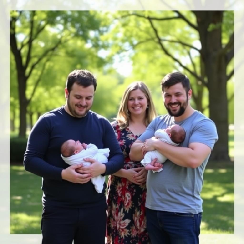Same-sex dads with newborn and surrogate