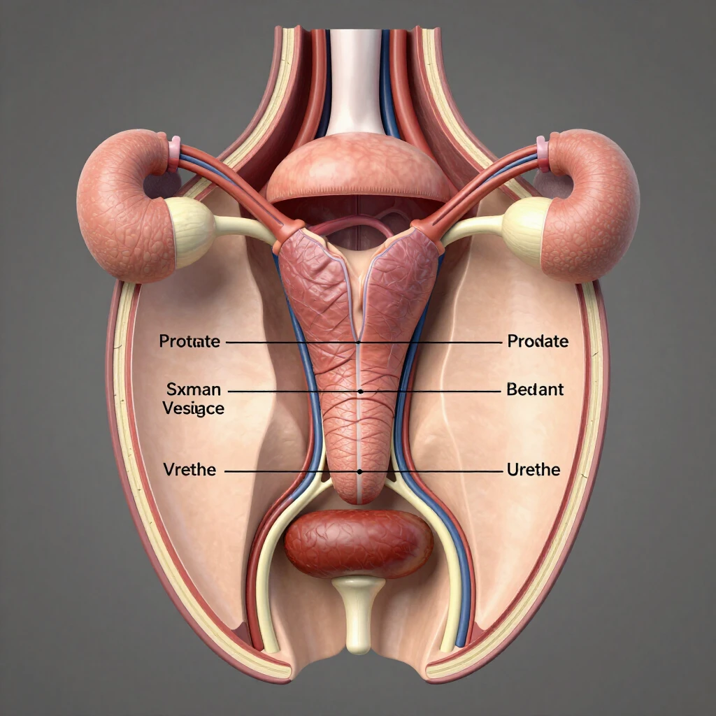 Diagram of the male reproductive system showing key structures involved in ejaculation