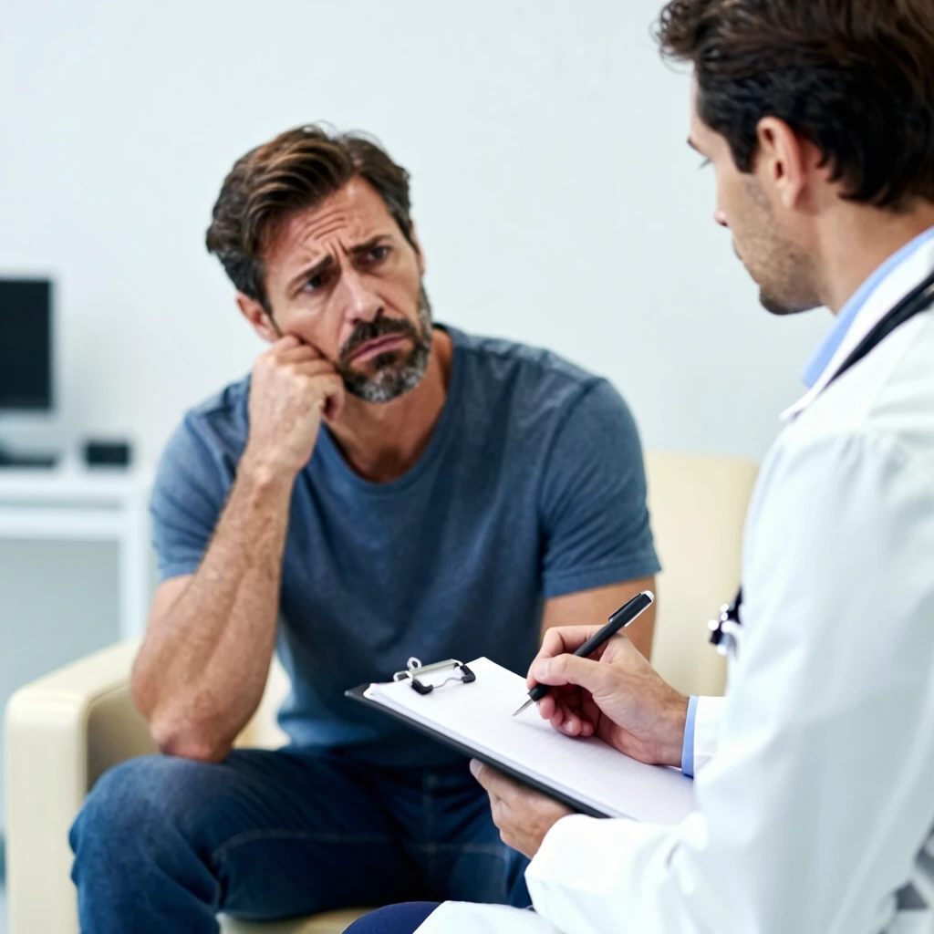 Middle-aged man consulting a doctor about fertility issues
