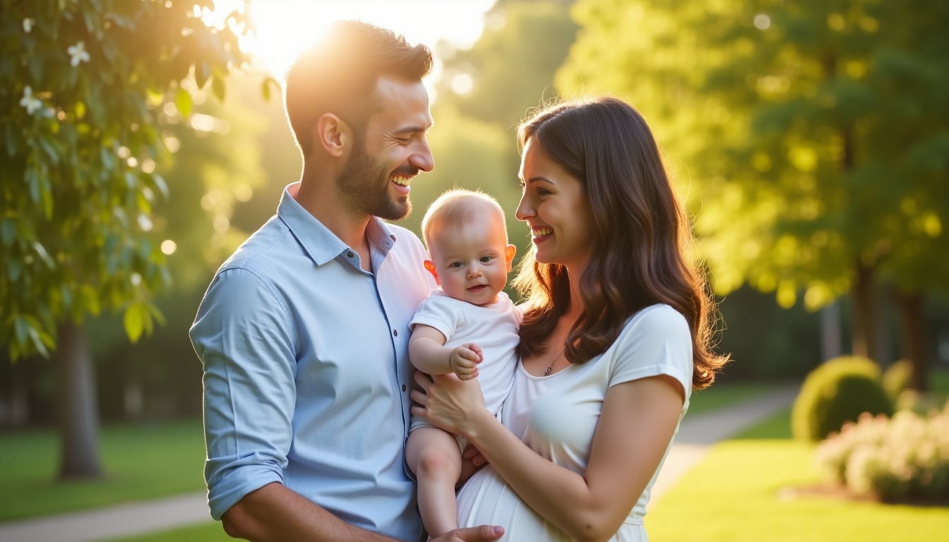 Happy couple with baby after fertility preservation.