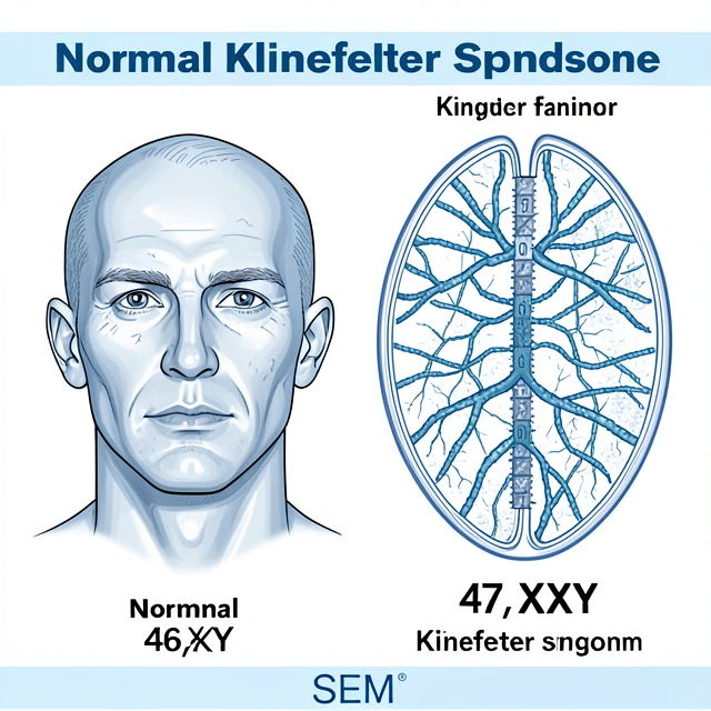 Comparison of normal male chromosomes and Klinefelter syndrome karyotype