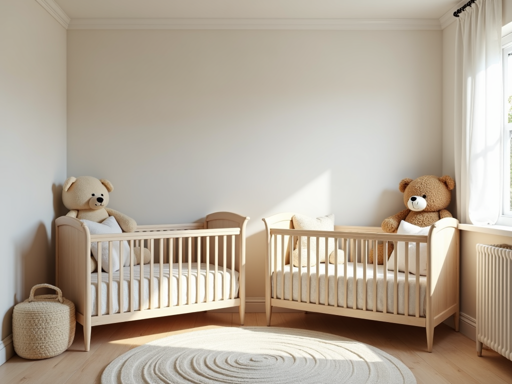 Nursery ready for twins’ arrival.