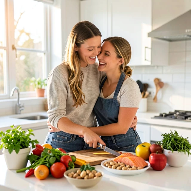 Couple preparing nutritious meal together to support their fertility journey