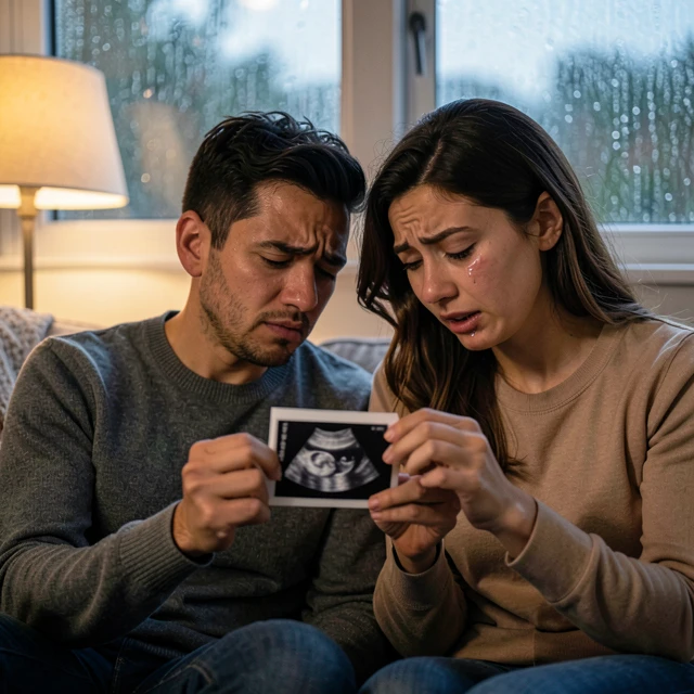 Couple grieving miscarriage together at home